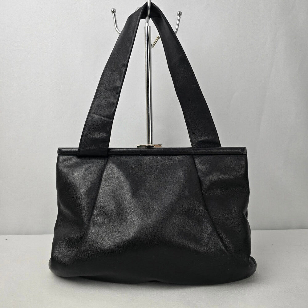 Vintage Madell Gold Pfeil Black Leather Top Handle Purse